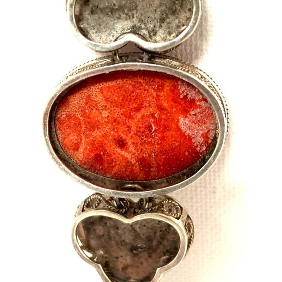 Vintage Marked Sterling Silver & Red Stone Adjustable Bracelet Estate Jewelry - Picture 9 of 13